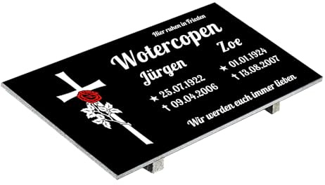 Grabplatte mit Inschrift aus Granit, personalisierbar Gedenktafel für Urnengrab, Grabstein für 1-2 Pers., Urnengrabstein N12D (30x60cm mit Stützen)