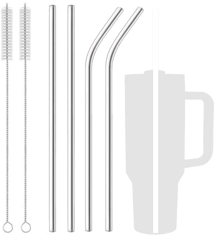 Milkshake Strohhalme 8mm breite Metallstrohhalme, 4-Pack-Edelstahl-Strohhalme 300mm langes Strohhalm mit 2-Reinigungsbürste, wiederverwendbare Metall-Trinkstrohhalme für 30oz auf 40oz Trinkflasche