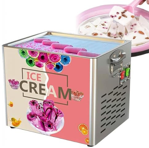 Fried Ice Cream Roll Machine, Stainless Steel Commercial Rolled Ice Cream Maker with Compressor and 2 Scrapers, for Making Ice Cream, Yogurt, Ice Cream Rolls