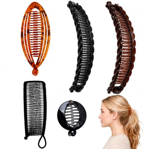 5 Stück Banana Clip Dickes Haar,Bananenspange Haare,Vintage Fischschwanz,Haarklammer Damen,Pferdeschwanzhalter,Drahtreifenkämme Werkzeug Geeignet für Langes,Lockiges Oder Glattes Haar