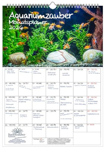 Aquariumzauber Planer DIN A3 Kalender für 2026 Tiere im Aquarium und Unterwasser - Geschenkset Inhalt: 1x Kalender, 1x Weihnachtsanhänger (insgesamt 2 Teile)