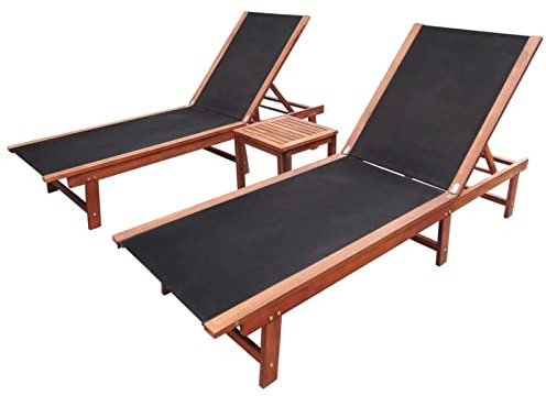Xichuzi Sonnenliegen 2 STK. mit Tisch Akazie Massivholz und Textilene, Gartenliege, Liegestuhl, Sonnenstuhl, Sonneninsel Outdoor, Liegen, Gartenmöbel, Bäderliege, Relaxliege - 273752
