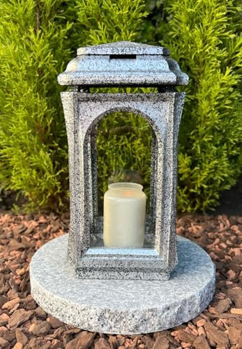 Lanterne funéraire avec socle - Lanterne funéraire en argent - Bougie funéraire - Décoration funéraire 27 cm de hauteur - Décoration funéraire - Lampe funéraire + socle