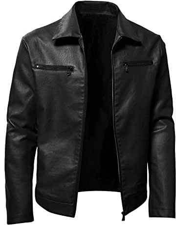 Giacca Pelle Moto Uomo, Leggera Sottile con Tasca sulle Maniche Giubbotto Bomber Giaccone Giacca Chiodo Pelle Biker Motociclista Giacca Moto Estiva Giacca Leggera Giacca Uomo Elegante