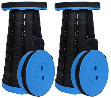 Novaptysis Sgabello telescopico da campeggio, regolabile in altezza, 6-45 cm, portata 181 kg, portatile, con tracolla(Blu-2 pezzi)
