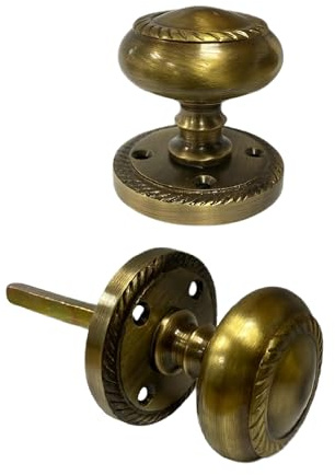 Golden Grace Georgian Brass Mortice Sprung Door Knob Pair, Antique Brass | Includes spindle and screws for easy installation; sprung mechanism ensures a smooth, comfortable grip and easy turning.