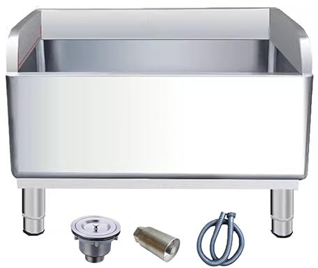 Lavabo en acier inoxydable à montage au sol avec drainage – Évier de service commercial pour cuisine, restaurant, garage, sous-sol (100 x 41 x 45 cm)