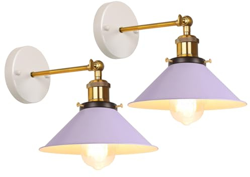 iDEGU 2 Stück Wandleuchten Innen, 22cm Retro Wandlampe Industrie Design Lampenschirm im Metall Verstellbare Moderne Deckenlampe Wandspots für Schlafzimmer Wohnzimmer Flur Küche Restaurant (Lila)