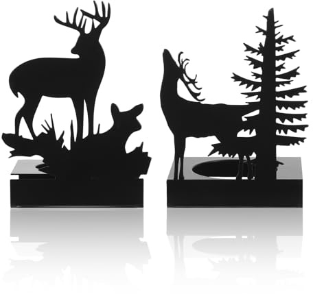 2 Stück Teelichthalter Weihnachten Elch, Weihnachtsdeko Tisch Metall, Tischdeko Weihnachten Teelichthalter Adventskranz Schwarz, Adventskranzständer für Teelichter, Skandinavische Weihnachtsdeko Tisch