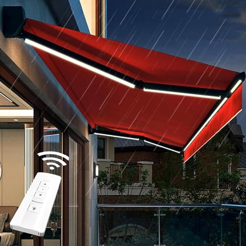 Tenda da sole motorizzata retrattile con luci a LED, impermeabile, protezione dai raggi UV, per terrazza, cortile e patio