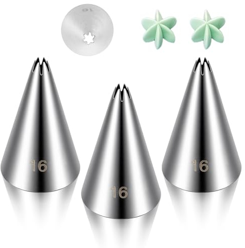 3 punte per decorare torte n. 16, punte aperte per glassa a forma di stella, senza cuciture, in acciaio inox, per glassare, macaron, dessert, decorazioni