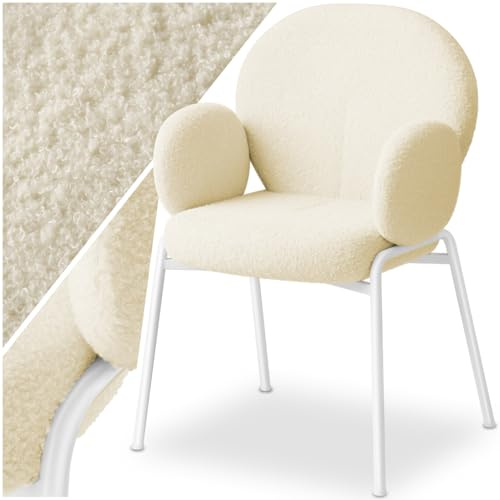 TecTake® Silla de Comedor con Cojín Acolchado, Patas de Acero Sólidas, Altura del Asiento 47.5 cm, Sillas Cocina, Sillas Nordicas, Silla Comedor - Crema