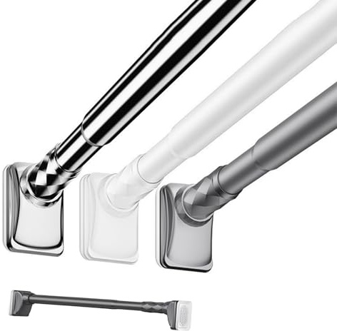 Generico Asta Telescopica per Tende 70-500cm Φ25 mm Bastone Tenda A Pressione Senza Trapano per Finestra Bagno Camera da Letto(Bianco,4.5m)