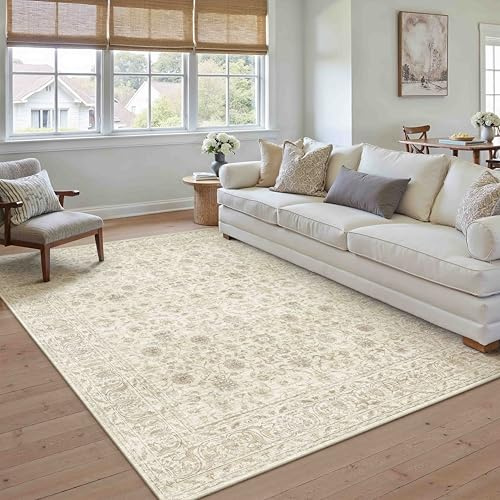 PureCozy Vintage Beige Vardagsrum Matta 160x230cm Tvättbar Golvmatta Halkfri Stor Inomhusbruk Mattor Kort Lugg Sovrumsmatta Matsal Kontor Barnrum Rug