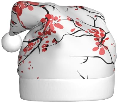 GUOLGP Gorro de Navidad con estampado de flores de cerezo, gorro de Papá Noel, celebraciones, unisex, accesorio de disfraz de fiesta de Navidad