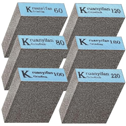 6 PCS Sanding Blocks, Sanding Sponges Coarse and Fine, Wet and Dry Dual-use - Washable and Reusable,60/80/100/120/180/220 Grits 6 Different Specifications for Metal Wood and Wall