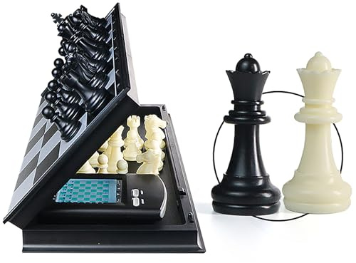 Wsexyy Set di Scacchi Elettronici, Gioco da Tavolo Pieghevole, 220 Giochi Classici, Impostazioni Multilivello, Display LCD, per Giochi Portatili per Giocatore Singolo