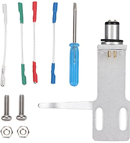 Testina per giradischi, kit testina per cartuccia fonografica di fascia alta, testina per giradischi in lega di alluminio con 4 cavi e 2 viti, compatibile con la maggior parte dei (Argento)