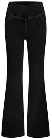 Stretch jeans för kvinnor hög midja utsvängd, push-up rumplyft jeansbyxor elastisk midja magkontroll vardagliga jeans hög elasticitet full längd denimbyxor damer yogabyxor, Svart, XL