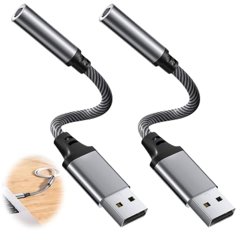 QEAS 2 PCS USB to 3.5mm Jack Audio Adapter, 2-in-1Durability External Sound Card USB A to Audio Jack Adapter, Plug and Play, Portability Compatible with Laptop, Headphone, PC, Tablet, PS4/5 (Grey)