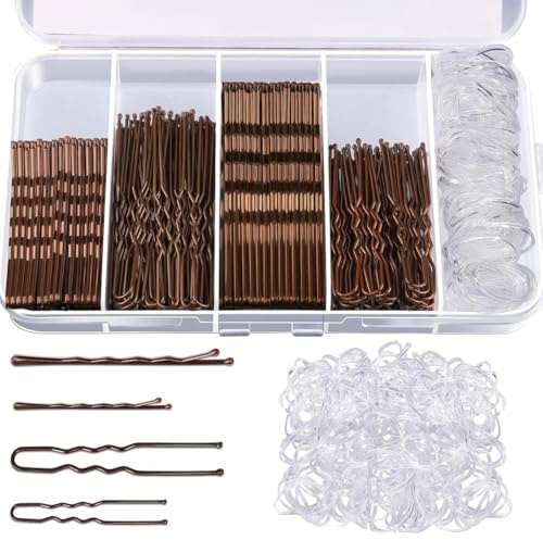Rairsky Lot de 500 Epingle a Cheveux, Femme Pince Chignon U, Marron | Inclure 200 Epingle Cheveux Femme, 5cm/6cm/7cm, avec Boîte de Rangement Transparente, pour femmes, pour Salon de Coiffure