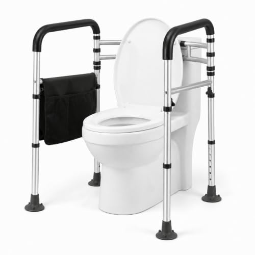 Toilet Safety Rail, Toilet Safety Frames for Disabled and Elderly, Supports up to 150kg, Versatile Portable Handrails with Storage Bag, Foldable & Portable, Fit for Seniors, The Injured (White+Blue)