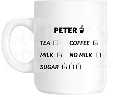 Quirky Printz Novelty Peter Coffee, Milk & No Sugar Funny Gift Slogan Mug SK278