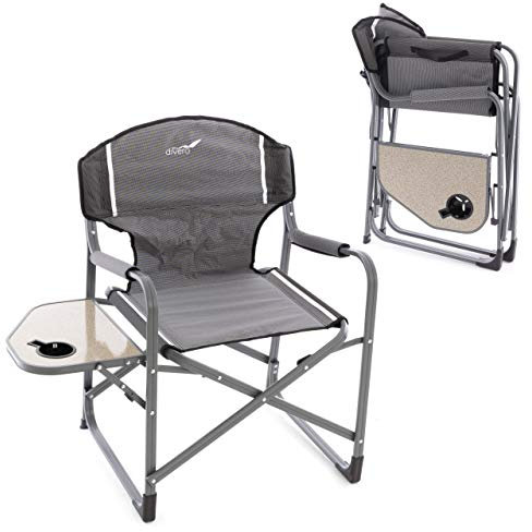 Divero 2er Set Regiestuhl mit Armlehnen und Getränkehalter – Polyester Aluminium – Farbe: Rahmen hellgrau - Bespannung grau