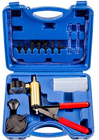 Qnkaa Brake Bleeding Kit Vacuum Pump One Man Hand Held Fluid Bleeder Tool Tester Set With Gauge Adapters for Automotive Car Motorbike Motorcycle