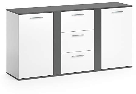 Vicco Kommode Novelli, Kommodenschrank, Anthrazit/Weiß, 155 x 80 cm mit Schubladen