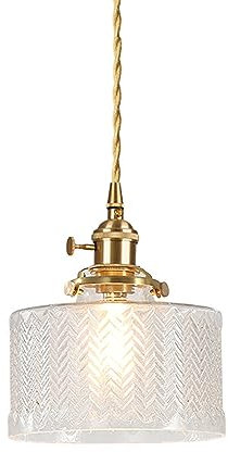 Lampe suspension industrielle vintage en verre écailleux HJXDtech, Lumière suspendue rétro E27 finition laiton, Plafonnier à paire torsadée flexible Loft Bar (Clair)