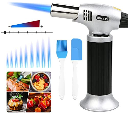 Kitchen Blow Torch Lighter,Mini Brulee Blow Torch Work with Butane Gas, Adjustable Flame & Safety Lock, Creme Brulee Torch for DIY, Pastries, Desserts (No Gas Included)