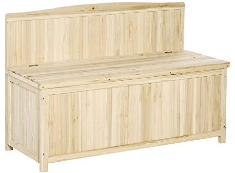 Outsunny Gartenbank mit Stauraum Truhenbank Sitzbank 2-Sitzer 250 kg Belastbarkeit Natur Tanneholz 115 x 45 x 75 cm