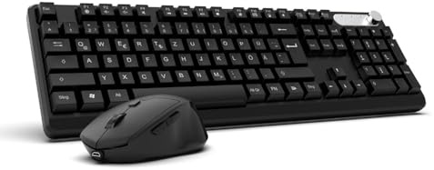 inca IWS-549U Kabelloses Tastatur Maus, Wiederaufladbar Leise mit Type-C & USB Empfänger, Wireless QWERTZ Full-Size Keyboard 106 Tasten & 1600 DPI Silent Mouse, Multimedia, Windows kompatibel