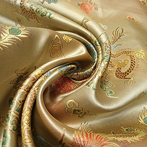 Chinese Brocade Fabric Traditional Dragon Dress Embroidered Silk Satin Oriental (Gold)