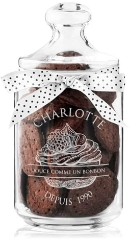 Maverton Pot à biscuits personnalisé avec couvercle | Bocal gravé à bonbons pour chaque femme, Pot en verre avec un joli arc, Cadeau d’anniversaire personnalisé pour maman, Bonbon