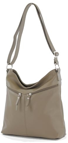 modamoda de T196 Damen Leder Schultertasche Umhängetasche handmade in Italy, Farbe:Taupe