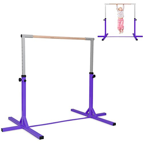 GOPLUS Barre d'Entraînement de Gymnastique en Acier, Barre Horizontale Hauteur Réglable de 94 à 150 CM, Capacité de Poids 100KG, Idéal pour Exercices à l'Intérieur, Ecole, Maison, Jardin (Violet)