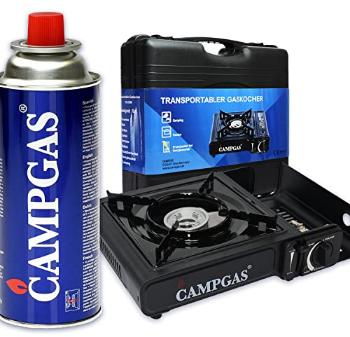 Campgas Gaskocher im Koffer mit 16 Gaskartuschen 227g. Campingkocher inkl. Koffer Gas Kocher