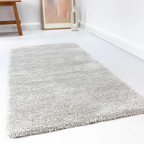 Wecon Home relaxx Hochflorteppich, 120 x 170 cm, hellgrau Creme meliert | kuschelig weicher Hochflor Teppich, bestens geeignet fürs Wohnzimmer, Schlafzimmer und Kinderzimmer