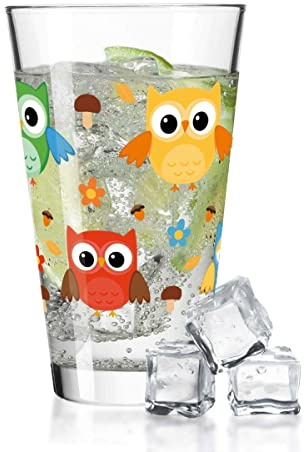 GRAVURZEILE Leonardo Wasserglas mit UV-Druck - Eulen Design - Wasserglas für Kinder mit 360° Tier Motiv - Geschenk für Kinder Jungen & Mädchen - geeignet für Kindergeburtstag und Alltag