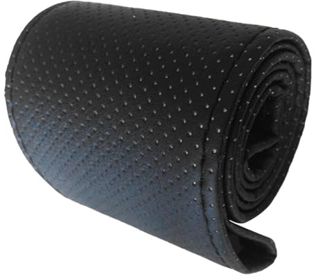 Lenkradbezug, Universal-Lenkradbezug für Auto, aus perforiertem Mikrofaser-Leder, zum Handnähen, für Durchmesser 38 cm (Schwarz)