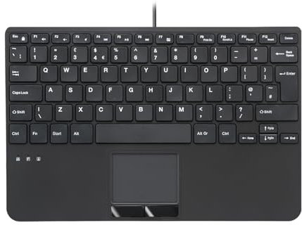 perixx PERIBOARD-525 UK Wired Mini USB Keyboard with Touchpad, X Type Scissor Keys, 2 USB Hubs, UK QWERTY Layout, Compact Design, Black