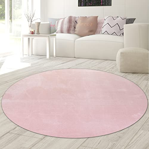Matta vardagsrum mjuk Flor Flokati badrum tvättbar, i rosa, 160 cm rund