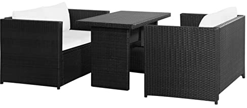 Gecheer 3 Piece Patio Lounge Set, Patio Chaise Sun Lounger Chair Patio Furniture for Beach Outdoor Camping Pool with Cushions Poly Rattan Black