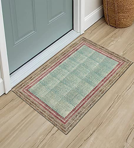 CASAVANI Handblockbedruckter Boho-Teppich, handgefertigt, eingefasst, Quasten-Teppich, Baumwolle, leicht waschbar, Teppich für Fußmatte, Eingangsbereich 80 x 120 cm (2,6 x 4 Fuß Läufer)