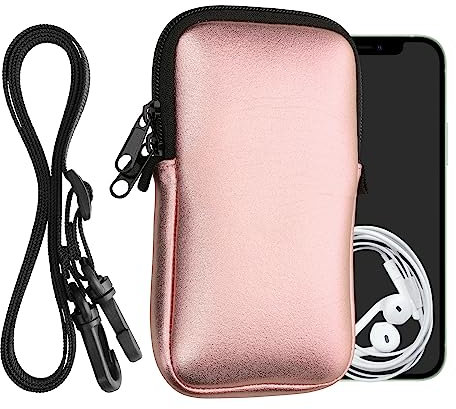 kwmobile Handytasche für Smartphones L - 6,5 - Neopren Handy Hülle Metallic Rosegold mit Kordel - Handy Tasche mit Handykette 16,5 x 8,9 cm Innenmaße
