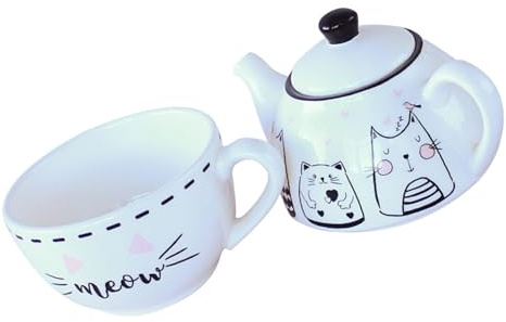 Mikinona Cat Teapot and Cup Set Ceramic Teapot for One with Cup Tea Set for Home Office Personal Gatherings Tea Lovers and Gift Giving