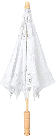 Lwuey Broderie Élégante Parapluie,Parapluie DéCoration de Mariage Blanc Dentelle Mini en Vintage Photographie Décoration Pliant Mariée Parasols Fleurs Fait à la Main pour Concerts Théâtres Fourniture