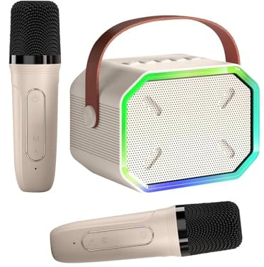Caiord Karaoke-Maschine für Kinder und Erwachsene, tragbarer Mini-Bluetooth-Lautsprecher mit 2 kabellosen Mikrofonen, LED-Leuchten für TV, Heimparty, Kindergeschenk für Mädchen, Jungen, Familie,